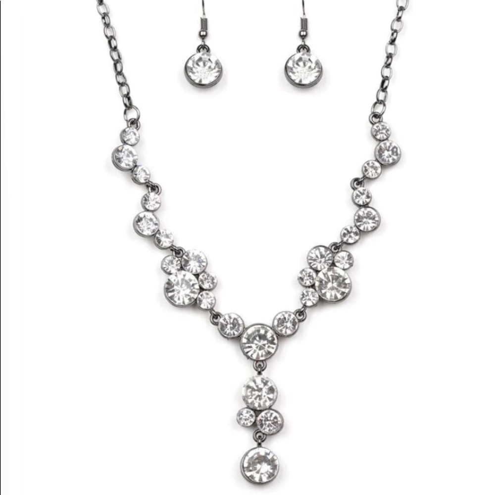 Paparazzi Inner Light Gunmetal Rhinestone Necklace Set